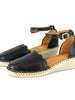 Inkantolo Ladies Leather Wedge Espadrille In Black Cayak