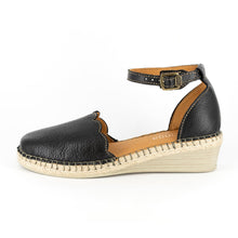 Inkantolo Ladies Leather Wedge Espadrille In Black Cayak