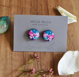 Turquoise and magenta lily studs