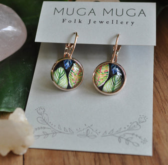 Colorful leaves rose gold glass dangles